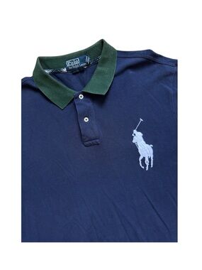 Polo by Ralph Lauren Men’s Navy Polo Shirt with Green Collar
